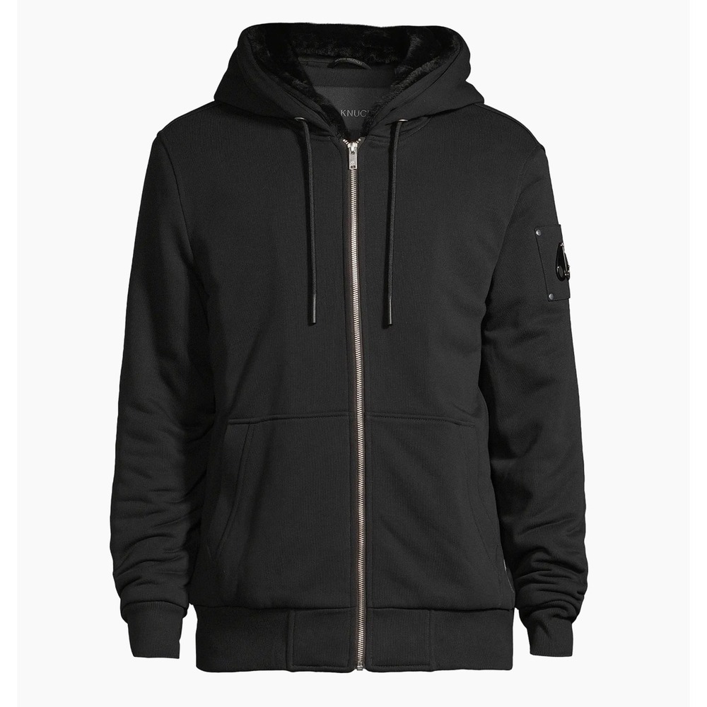 Moose Knuckles Mens Classic Bunny 3 Faux Fur Lined Zip‎ Hoodie Black XL M32MS600